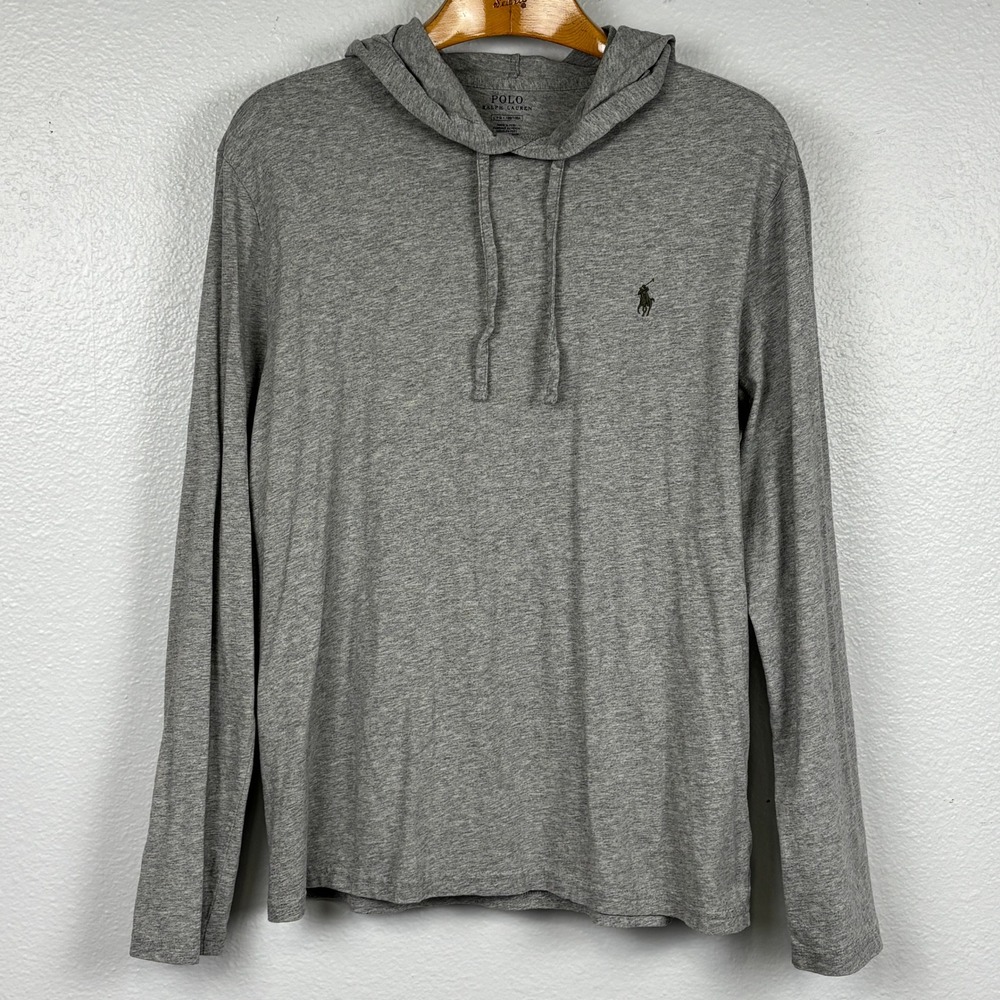 Polo Ralph Lauren Hooded Long Sleeve T Shirt Hoodie Gray Cotton‎ Pony Size Large